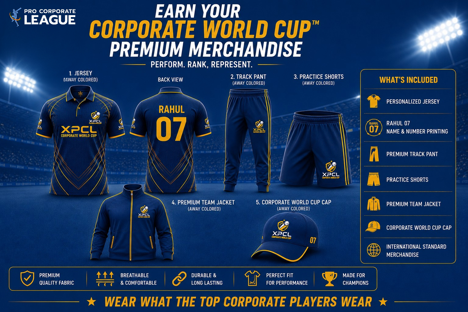 Corporate World Cup player merchandise package included with registration